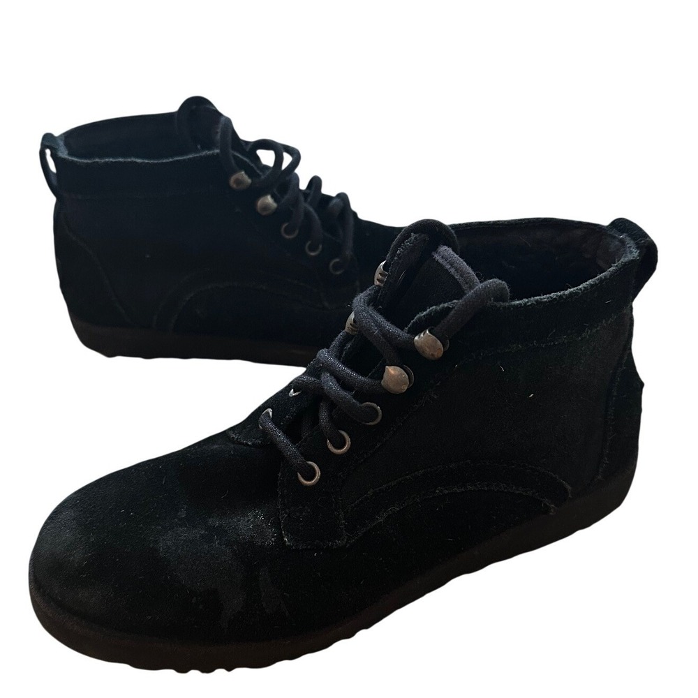 UGG Black Suede Lace Up Ankle Boots Womens 6.5